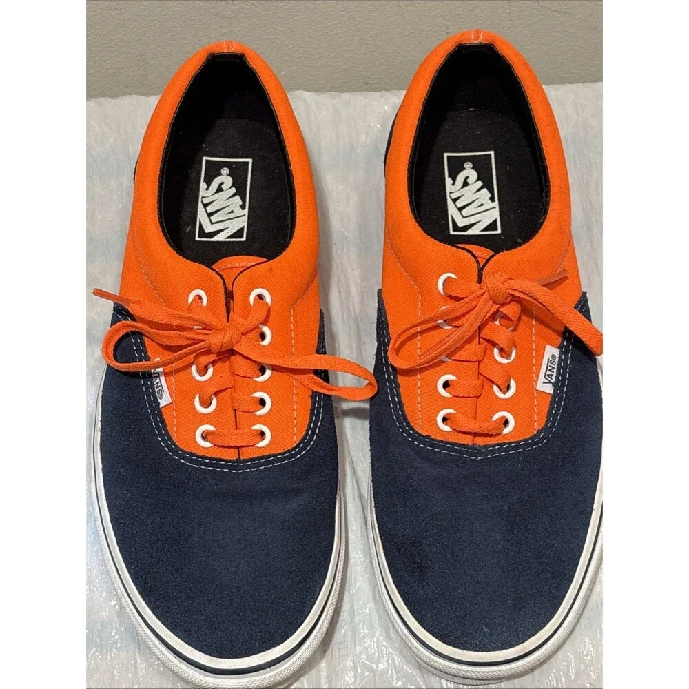 Vans Era NEON ORANGE/DRESS BLUES Suede/Canvas Lace Sneakers Men 10.5 Women 12